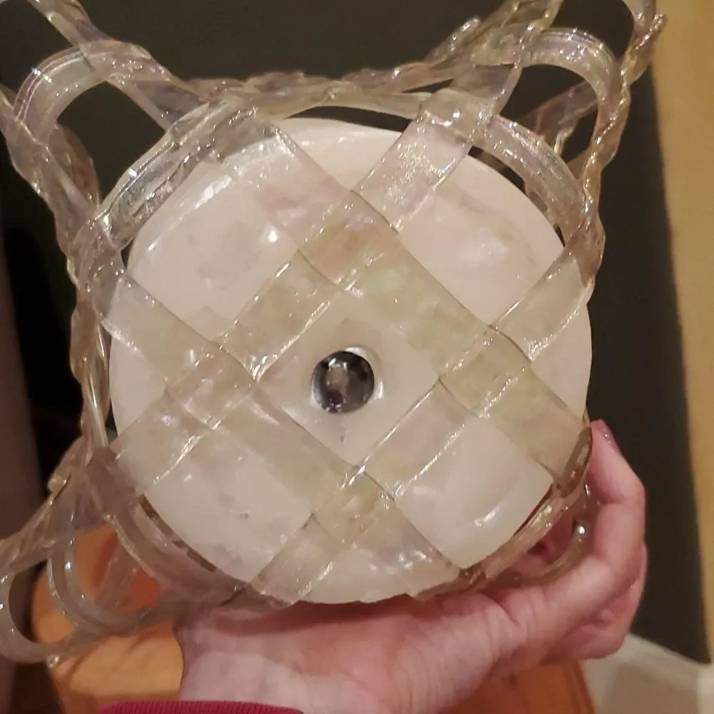 Blown Glass & Candle! Delecate Latice Design, NWOT!